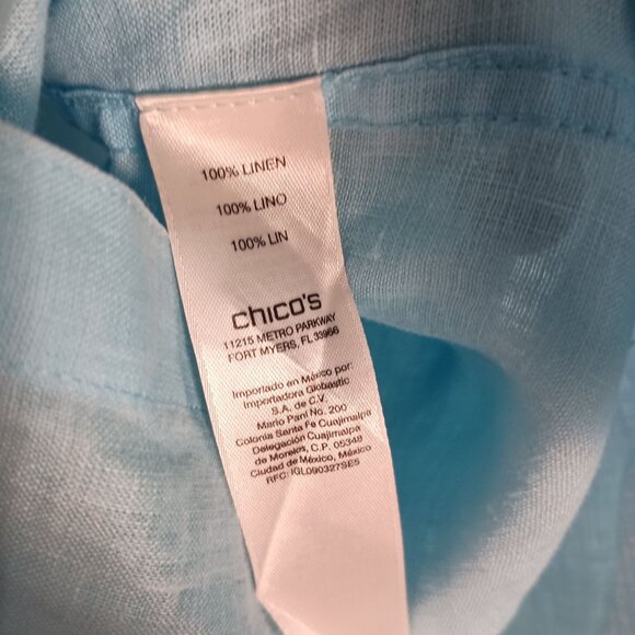 Chico’s No Iron 100% Linen Button Up Blouse Blue Women’s Size 2 (L/12) - Picture 7 of 9